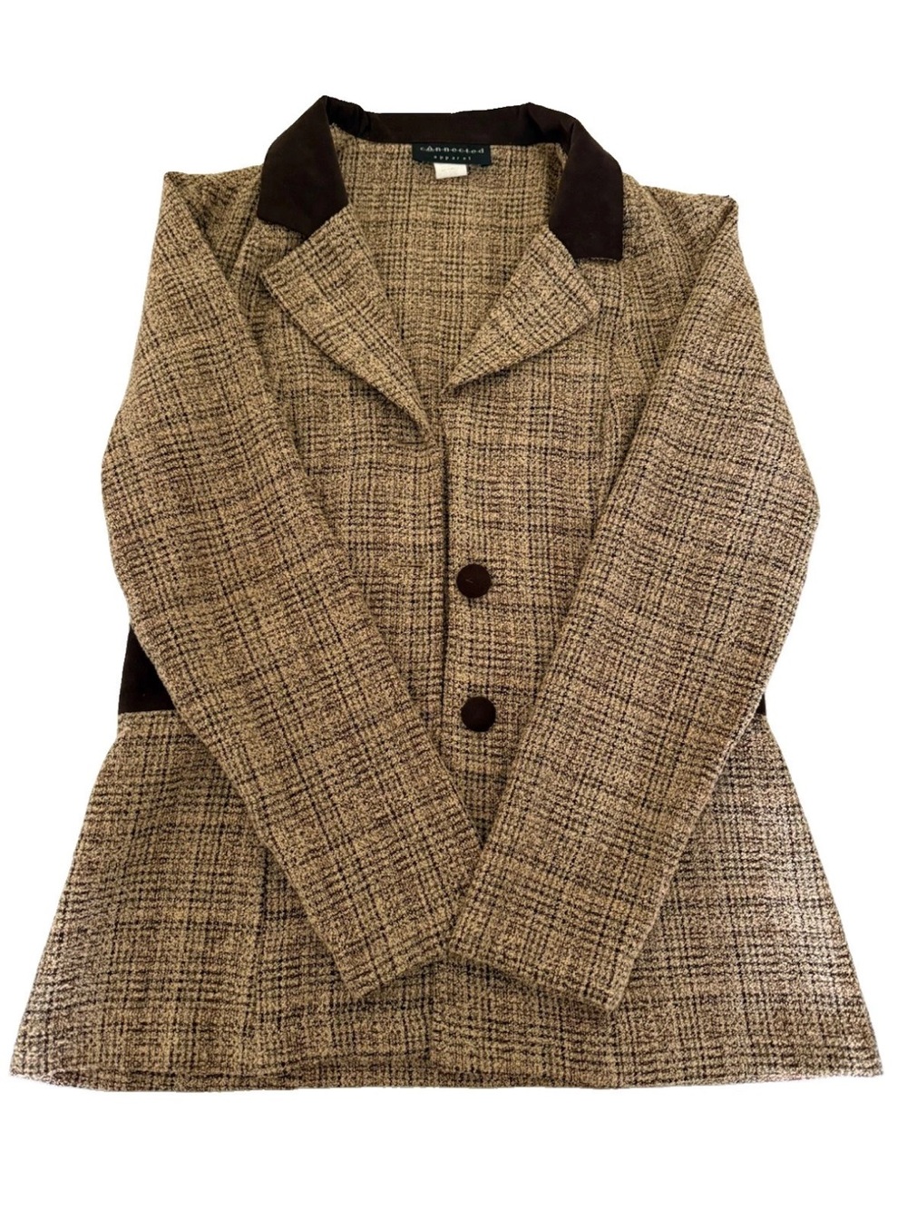 Connected Apparel Women’s Size 8 Brown Plaid Blazer Velvet Trim Jacket Y2K